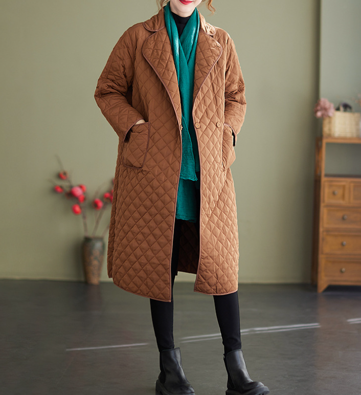 Women's solid color mid-length long sleeve loose cotton coat jacket with concealed button