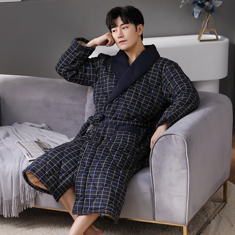Long sleeve thin quilted pure cotton bathrobe for autumn and winter