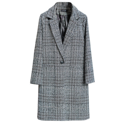 Women's fashion casual tweed suit collar black white plaid jacket