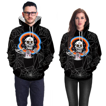 Casual Halloween sweatshirt with skull hood for women &amp; men