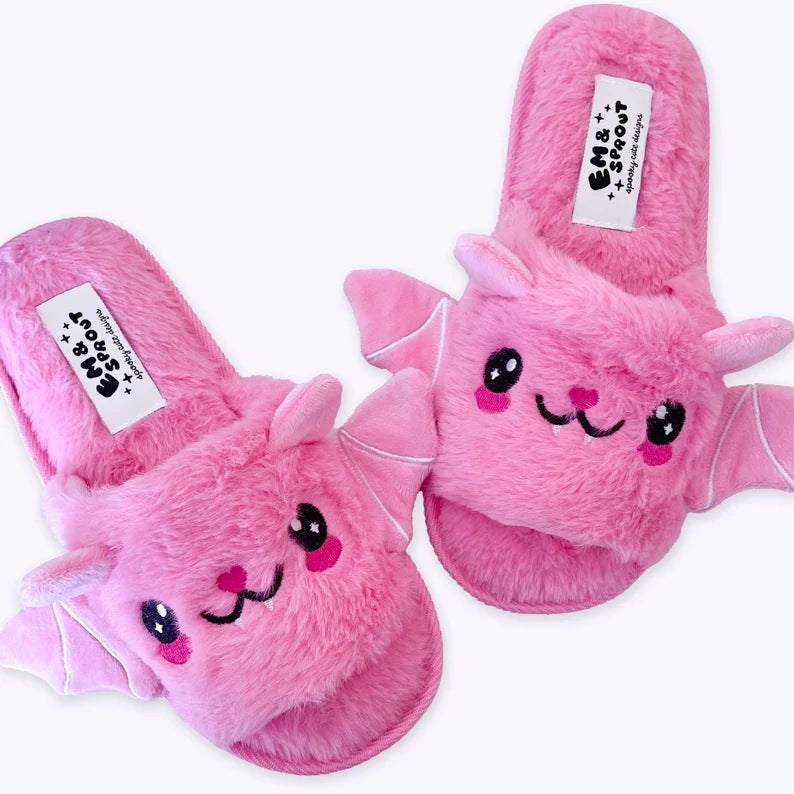 Cute Bat Slippers Halloween Shoes Winter Warm Slippers for Women and Men