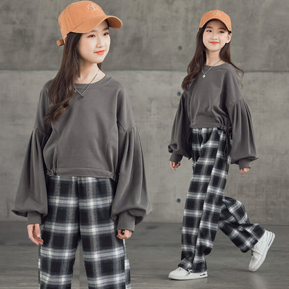 Western style girls suits Korean children's clothing trendy plaid pants big kids