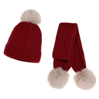 Baby Hat Scarf Set Winter Cute Pompon Thick Warm Knitted Beanie Scarves For Boy Girl Children Hats Solid Color Boys Girls Bonnet