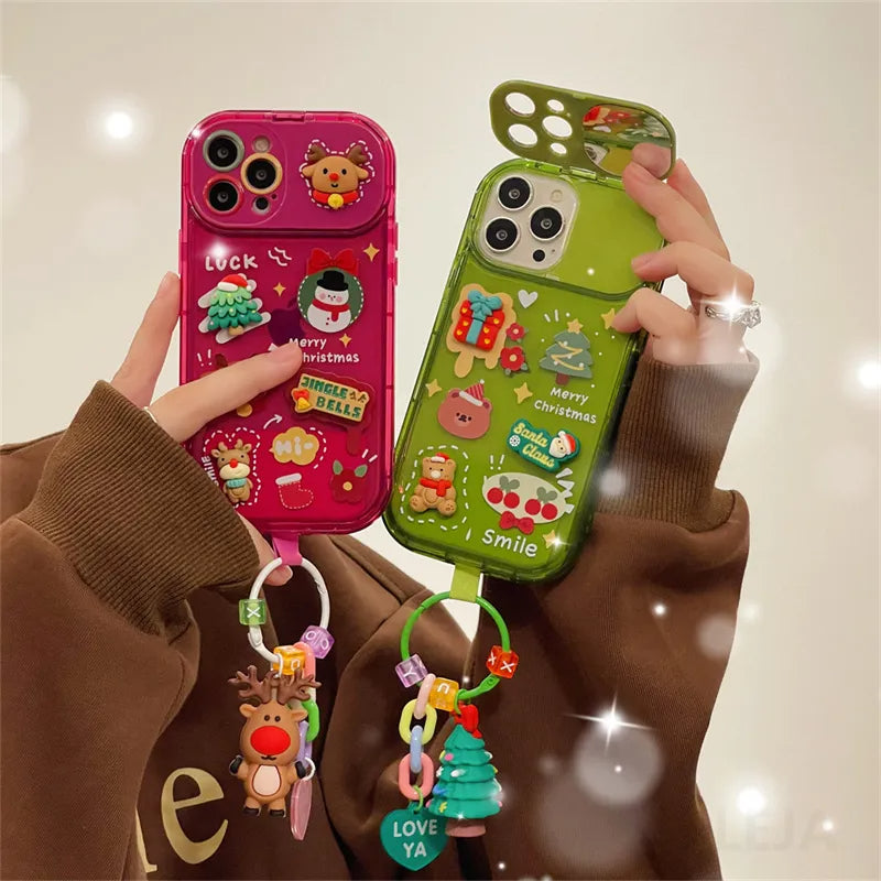 Christmas Santa Claus Cute Elk Hat Pendant Flip Christmas Phone Case for I Phone 15 14 13 12 11 Pro Max Pro Silicone Protective Case