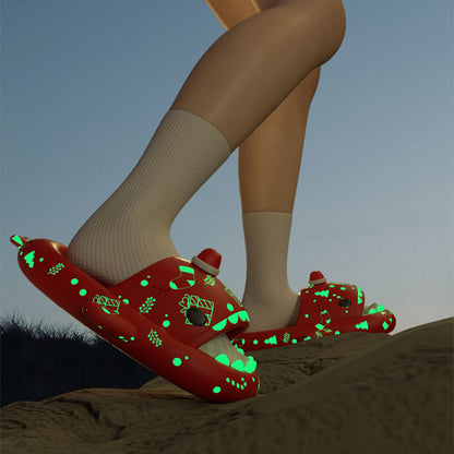 Halloween And Christmas Shoes Ins Luminous Shark Slippers Couple Men Women Slippers Non-Slip Bathroom Slippers Home