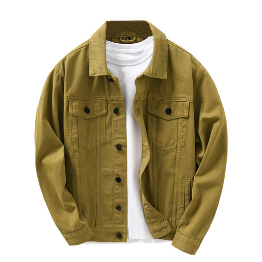 Men's denim jacket in French retro style casual plain