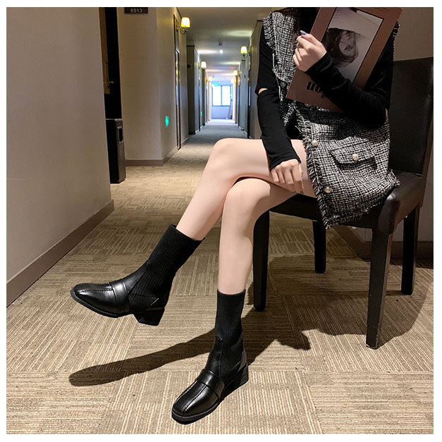 British style mid-calf square toe martin boots for women