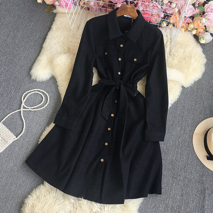 Women's fashion temperament long sleeve shirt dress