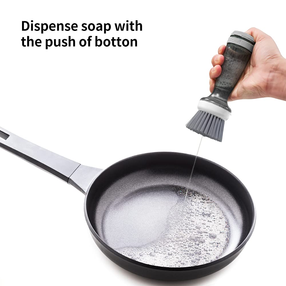 Pot brush, dishwashing brush, dishwashing brush with soap dispenser for dishes, kitchen sink, pot and pan