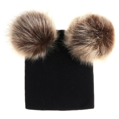 Mikkie Fur Hat Two-Ball Knitted Hat for Kids