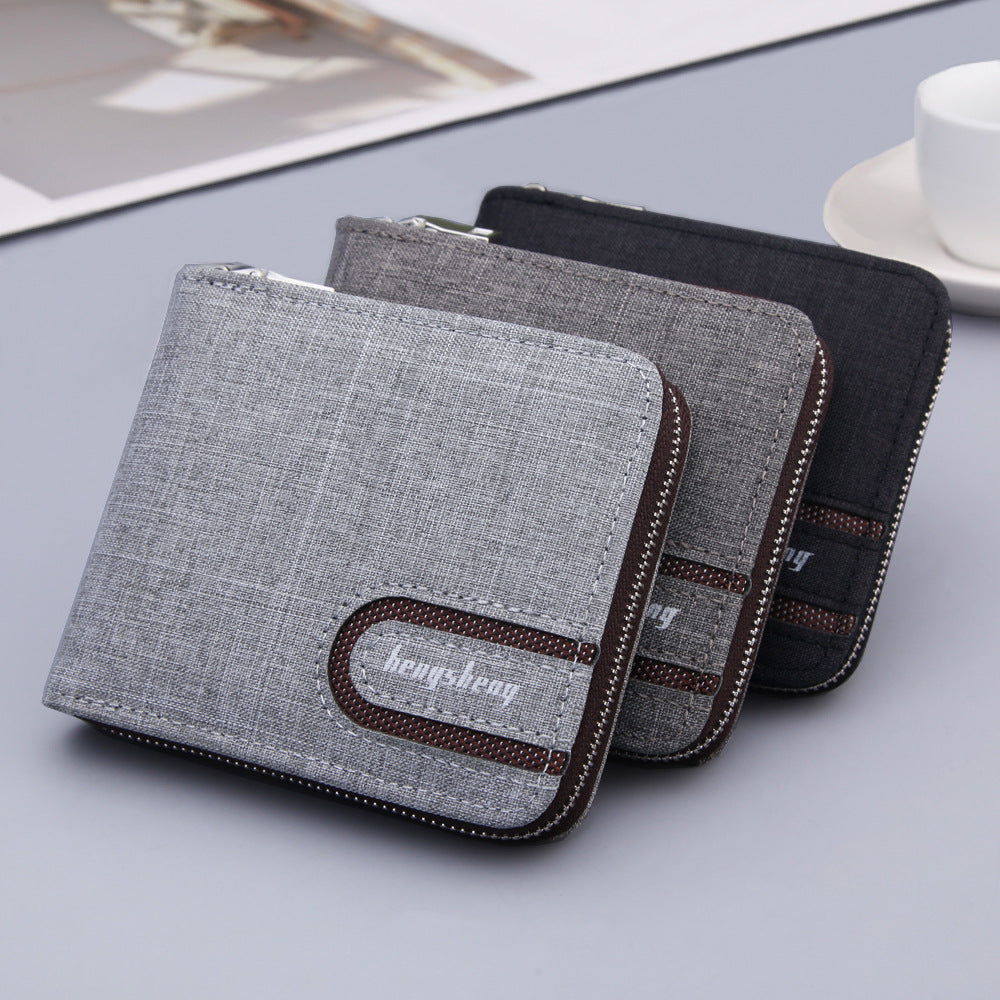 Short multifunctional men's canvas wallet