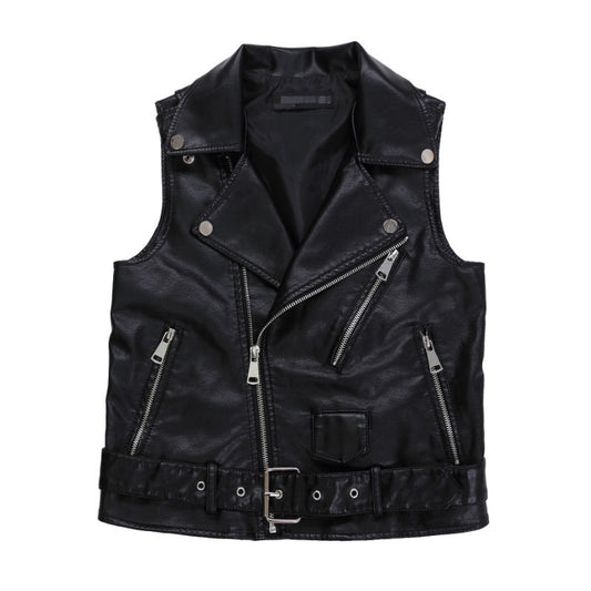 Women's short vest sleeveless PU leather vest