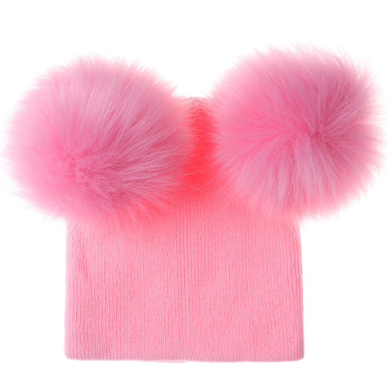 Mikkie Fur Hat Two-Ball Knitted Hat for Kids