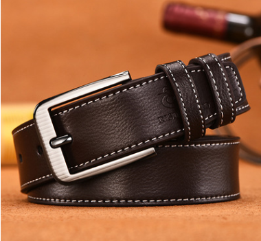 Men's belt with smooth buckle fashionable business belt two layer leather belt