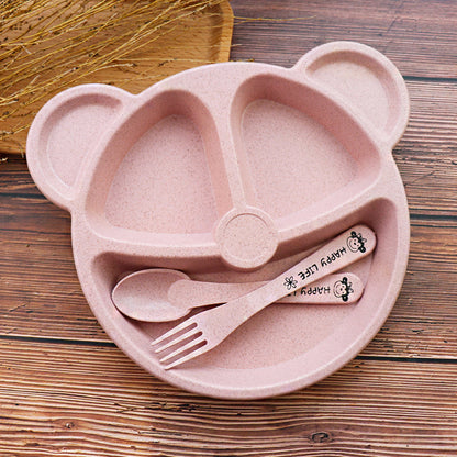 Baby Bowl Spoon Fork Feeding Food Tableware Cartoon Panda Children Dishes Baby Eating Dinnerware Set Anti-hot Training Bowl Spoon