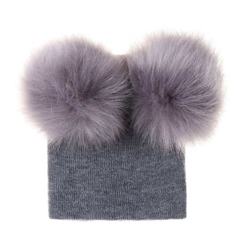 Mikkie Fur Hat Two-Ball Knitted Hat for Kids