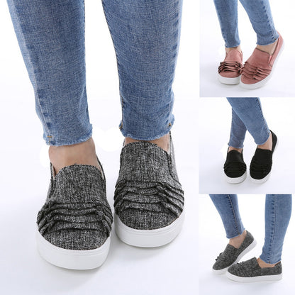 Vintage Women Platform Shoes Ruffles Round Toe Flat Heel Flock Girls Casual shoes Slip On Creepers Moccasins zapatos mujer