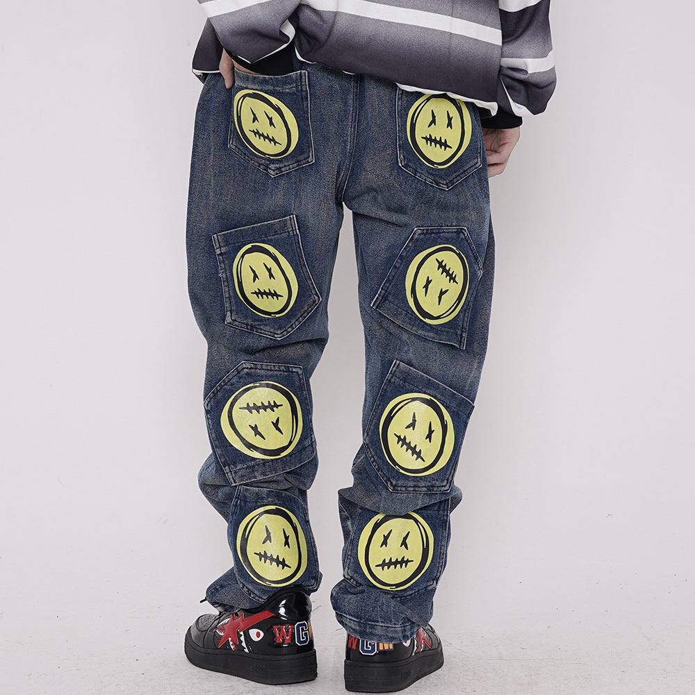 Smiley print jeans for men