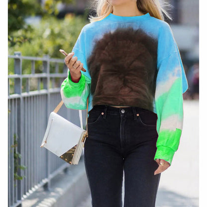 Long sleeve round neck sweater with color gradient for women