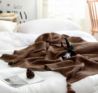 Nordic fringe knit ball blanket wool blanket office air conditioning lunch break blanket shawl blanket sofa leisure blanket blanket