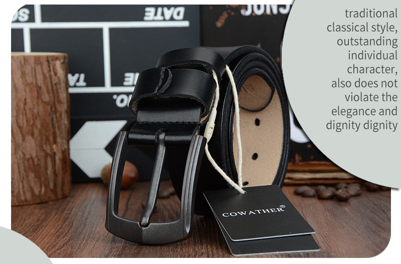 Leather belt with dynamic buckle