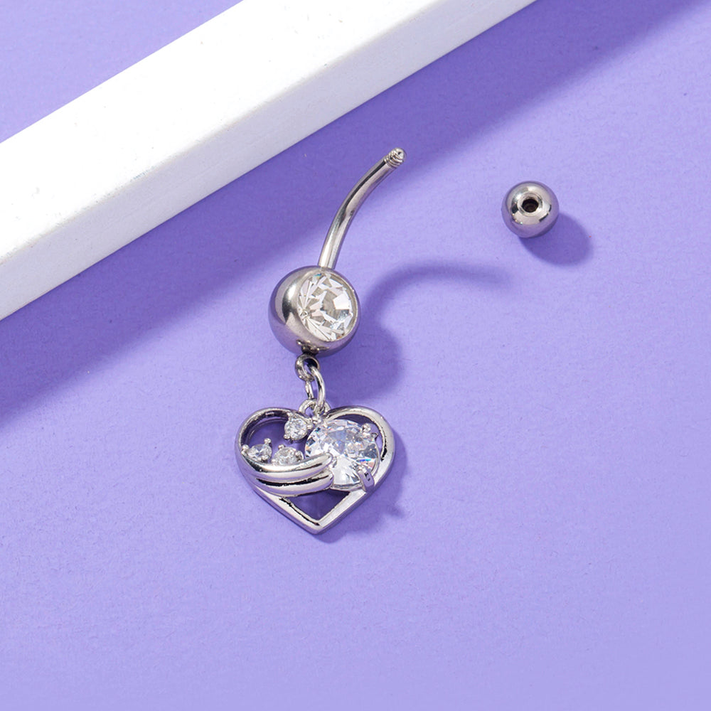 Stainless steel heart shaped zircon navel pin human body piercing jewelry woman