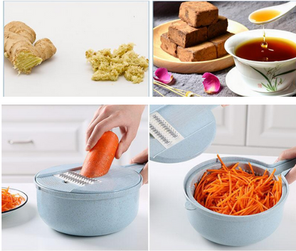 8-in-1-Mandolinenschneider Gemüseschneider Kartoffelschäler Karotten-Zwiebel-Reibe mit Sieb Gemüseschneider Küchenzubehör
