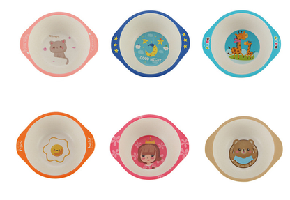 Kids Baby Natural Bamboo Fiber Bowls Cartoon Animal Dishes Baby Feeding Tableware Children Infant Toddler Portable Plates