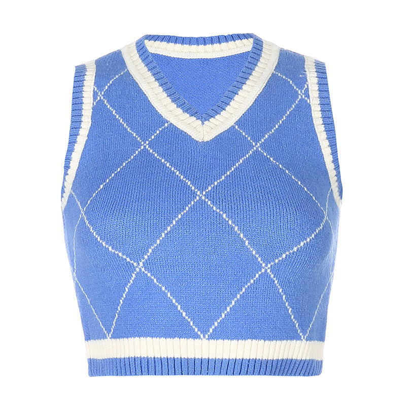 Checked knitted vest