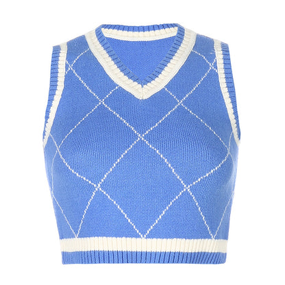 Checked knitted vest