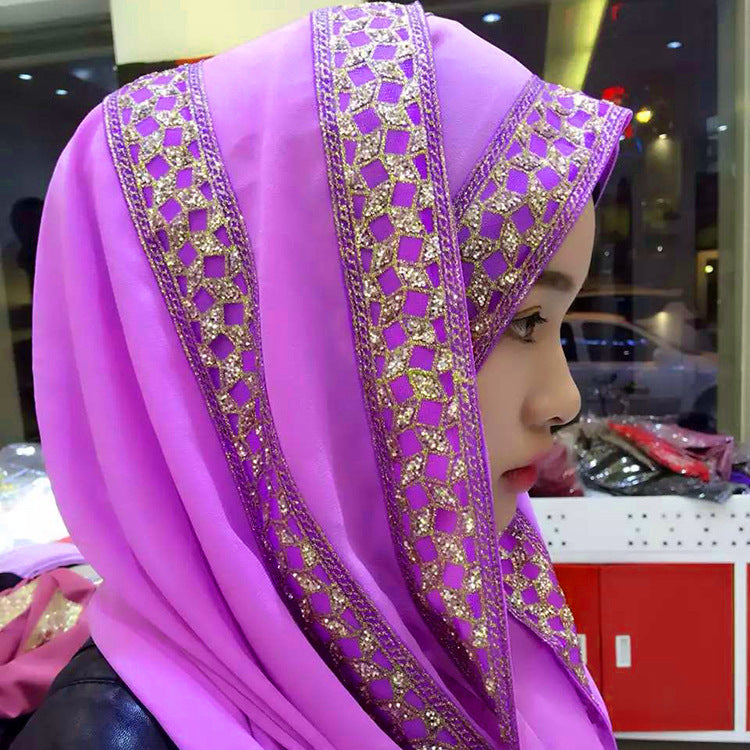 Hijab pearl chiffon sprinkled gold headscarf 