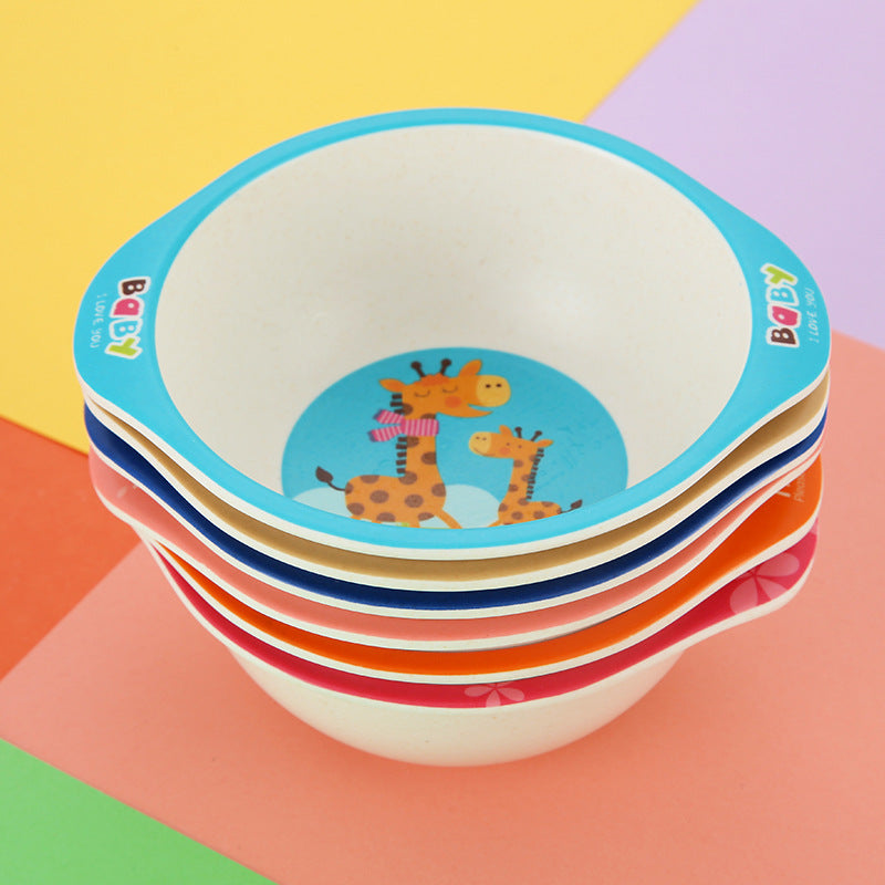 Kids Baby Natural Bamboo Fiber Bowls Cartoon Animal Dishes Baby Feeding Tableware Children Infant Toddler Portable Plates