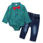 Boy Gentleman Plaid Suit Baby One Piece Suit Bag Fart Clothes Jeans Children Suit