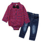 Junge Gentleman Plaid Anzug Baby Einteiler Anzug Tasche Furz Kleidung Jeans Kinder Anzug