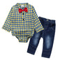 Junge Gentleman Plaid Anzug Baby Einteiler Anzug Tasche Furz Kleidung Jeans Kinder Anzug