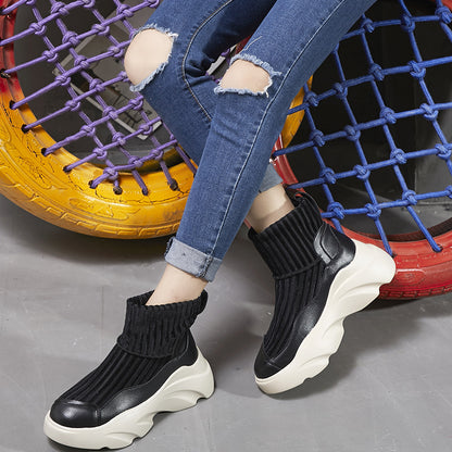 Sports sock boots with stretch platform and knitted seams