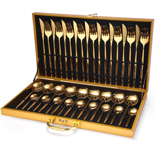 36 piece stainless steel tableware and wooden box gift box set
