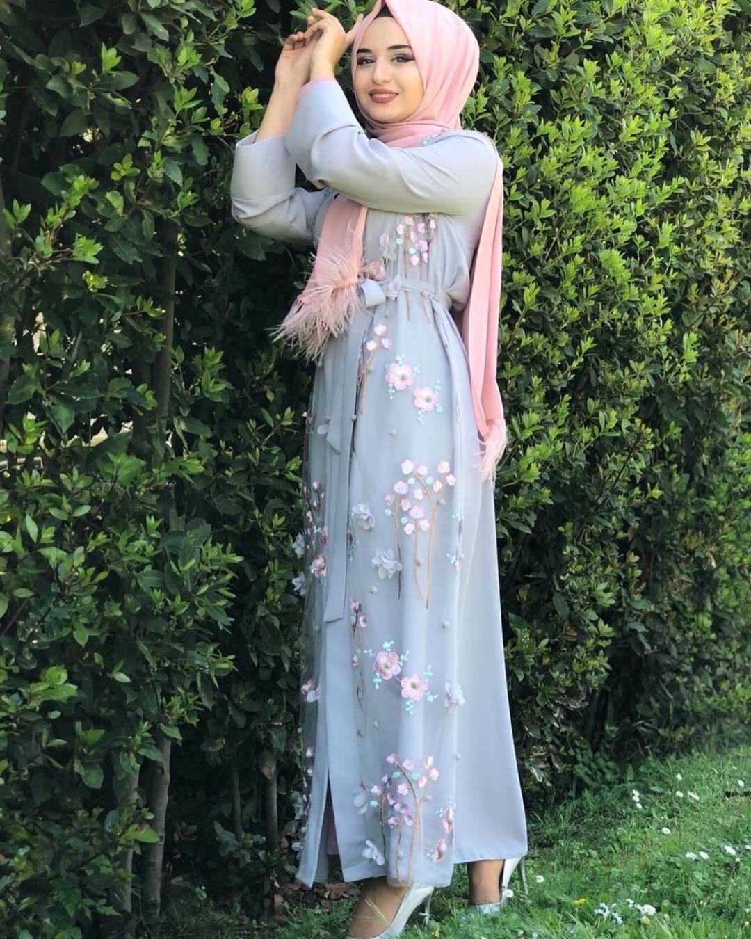 Muslimischer Print Abaya Kimono Floral Hijab Kleid Arabisch Dubai Af