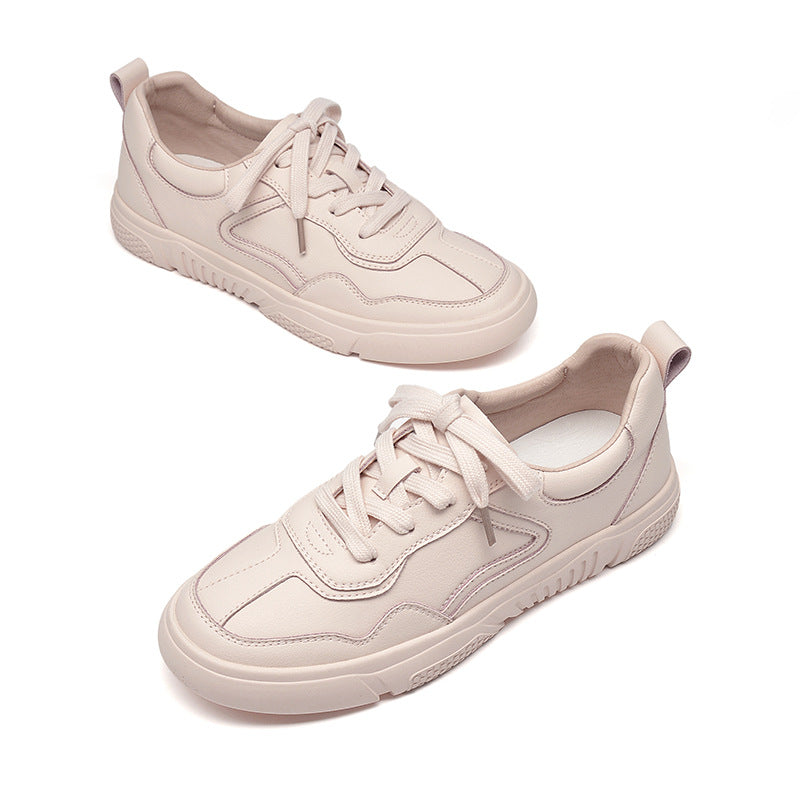 Casual women's shoes made of soft leather in solid color, flat and breathable