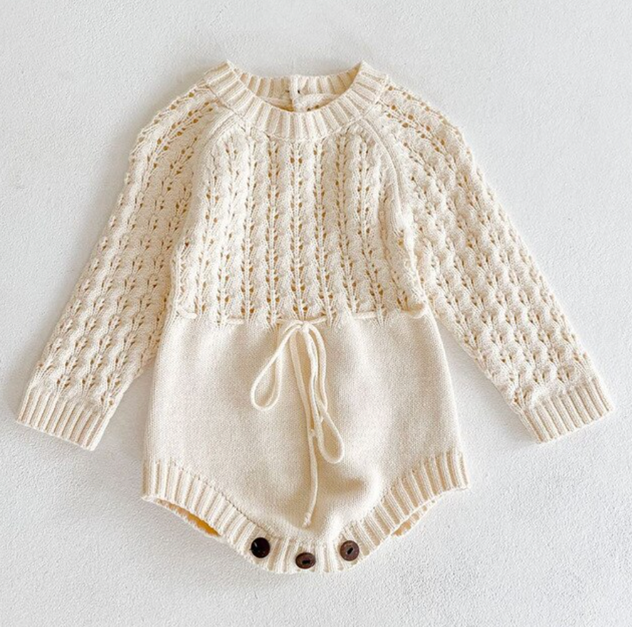 Girls baby knitted hollow waist belt long sleeve harpy dress triangle