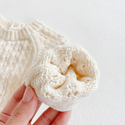 Mädchen Baby gestrickt Hohl Taille Gürtel lange Ärmel Harpyie Kleid Dreieck