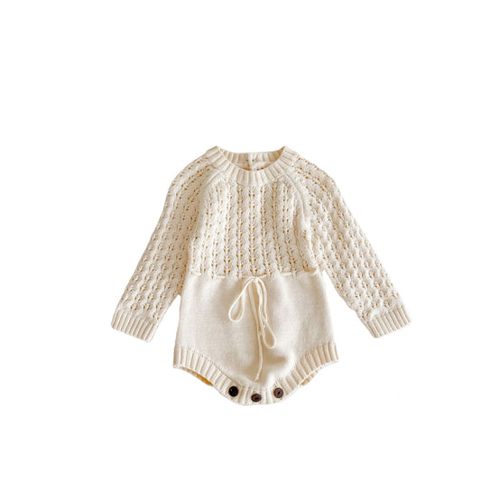Girls baby knitted hollow waist belt long sleeve harpy dress triangle