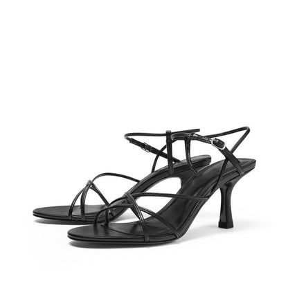 Einfache Diagonalriemen High Heel Open Toe Sandalen für Damen mit schmalem Absatz