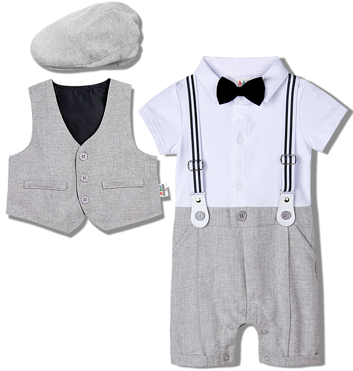 Baby-Anzug für Jungen. Einteiliger Gentleman-Anzug
