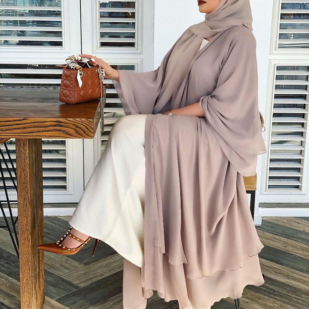 Solid Open Abaya Kimono Dubai Türkiye Kaftan Muslim Cardigan