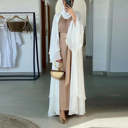 Solid Open Abaya Kimono Dubai Türkiye Kaftan Muslim Cardigan
