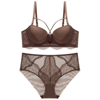 Sexy bra suit with French lace hollowed out and spliced