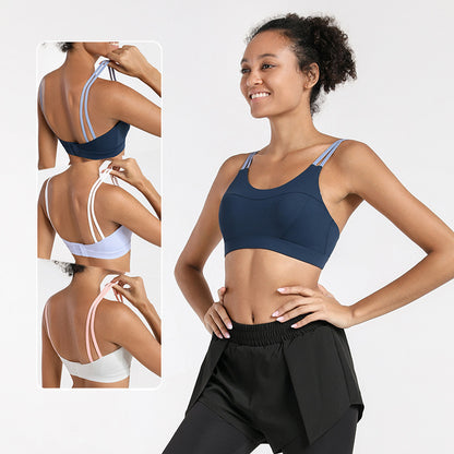 Europäische und amerikanische neue Sportunterwäsche für Damen stoßfeste schnell trocknende Weste Amazon-Kontrastfarbe Laufen Fitness Yoga Schönheits-Rücken-BH