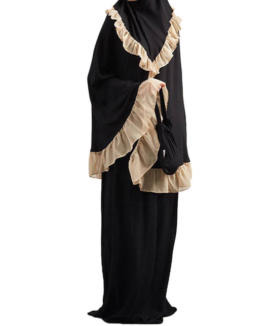 Muslim Children Ramadan Girls Long Sleeve Dress Hijab Abaya Robe Arab Dubai Kids Kaftan Headscarf Islamic Kids Robe Jilbab