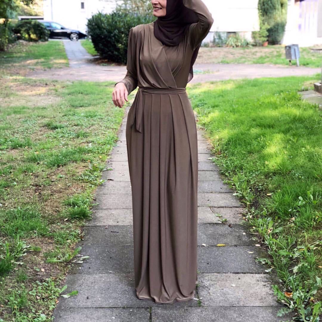 European and American New Style Abaya Dress V-neck Folds